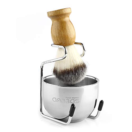 Anbbas Shaving Brush Set for Men 3in1 Vegan Style Synthetic Badger Hair Brush, Stainless Steel Shaving Stand and Bowl Perfect for Wet Close Shave
