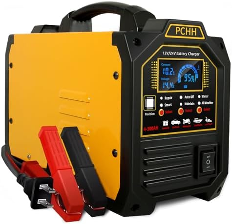 12V 24V Car Battery Charger Heavy Duty, 0-15A Automatic Battery Maintainer, Smart Trickle Charger with Auto Shutoffs, Repair, Winter Mode, for Automotive Car Truck Motorcycle RV AGM Deep Cycle