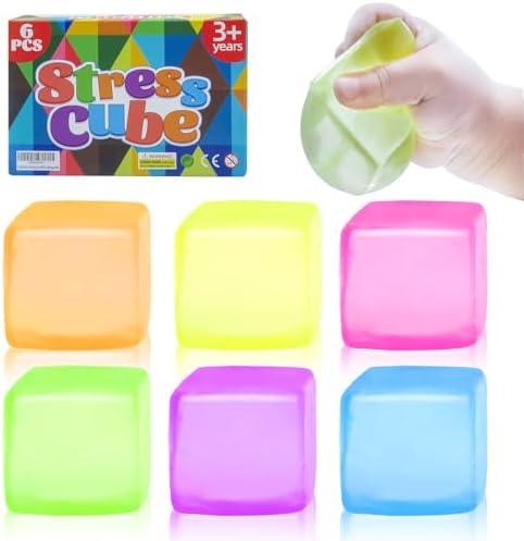 6 Pack Stress Cube Squishy Stress Balls for Adults Kids, Sensory Fidget Toys for Anxiety Stress Relief, Calming Toys Slow Rising Stress Balls Stretchy for Autism & ADHD, Malt Sugar Ball