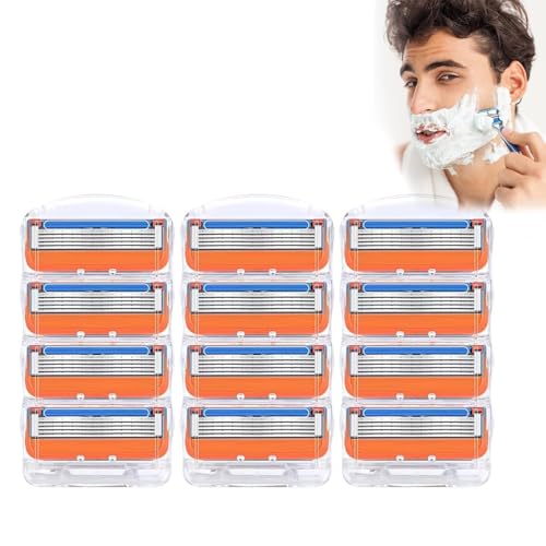 12pcs Razor Blade Shaving Razor Blade Refills for Fusion 5, Orange New Version