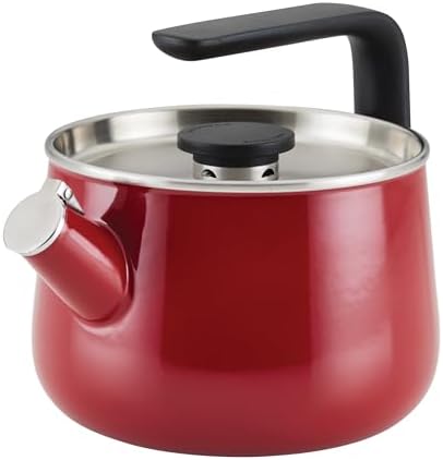 KitchenAid Teakettles Enamel-on-Steel Stovetop Whistling Teakettle, Induction Ready, Stainless steel Lid, 2 Quart - Empire Red