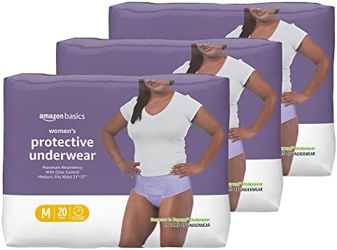 Amazon Basics Women's Protective Underwear, Incontinence & Postpartum, Maximum Absorbency, Medium, Lavender, 60 Count, (3 Packs of 20)