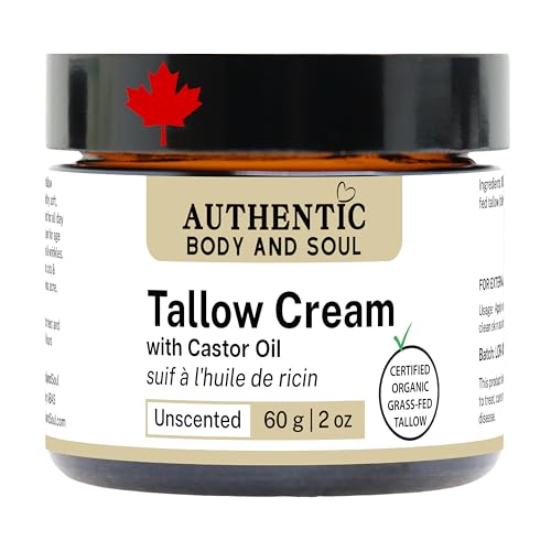 Organic Tallow Cream with USP Certified Castor Oil for Sensitive Skin - Natural Face and Body Moisturizer Beef Tallow Skincare - Certified Grassfed Finished by AGW (Tallow-Castor-Oil 2oz)