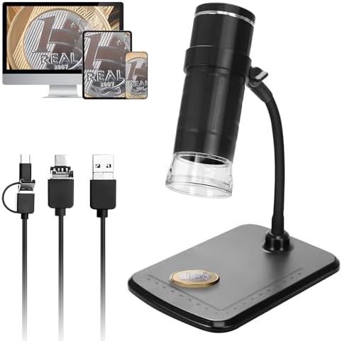 USB Digital Microscope 1000x: 50x-1000x High Magnification HD&Clear Image for Coins Soldering - Portable Microscope with Stand&8 LED Lights for Collectors - Compatible for Phone Computer