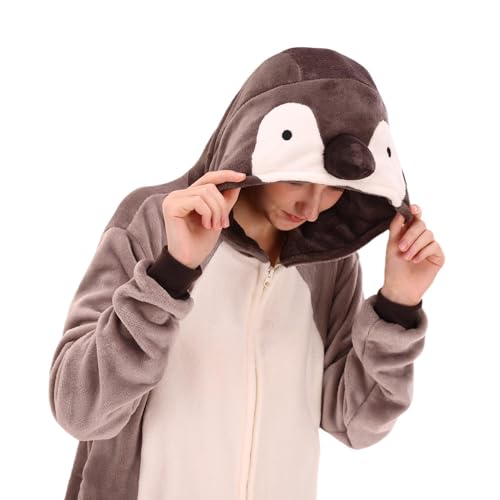 COSUSKET Snug Fit Unisex Adult Onesie Pajamas, Flannel Penguin Cosplay Animal One Piece Halloween Costume Sleepwear Homewear