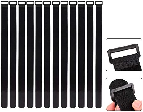 1.5 x 24 Inch Hook and Loop Cable Tie, 12 Pack Heavy Duty Adjustable Fastening Adhesive Cinch Strap with Plastic D-ring Buckle, Multi-Purpose Reusable Cord Organizer by Cacturism