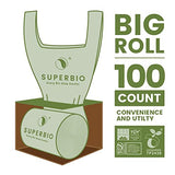 SUPERBIO 2.6 Gallon Compostable Handle Tie Bags, 100 Count, 2 Pack, Compost Food Waste Bags, Certified by BPI and OK Compost Home, 9.84L