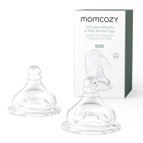 Momcozy Soft Baby Nipple Premium Natural Flow Silicone for Wide-Neck Bottles, BPA-Free, Perfectly Compatible with Momcozy Breast Milk Cooler, Medium (Pack of 2)
