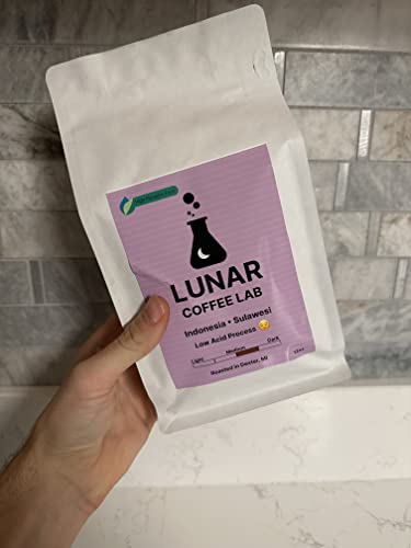 Lunar Coffee Lab Indonesia Low Acid Coffee - Specialty Medium Dark Roast - Wet Hulled Process Pour Over Coffee, Espresso, Cold Brew (12oz)