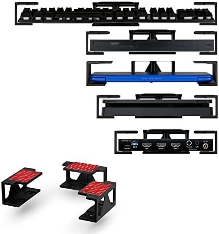 BRAINWAVZ Under Desk Laptop Holder Mount with Adhesive & Screw in, Devices Upto 1.8" Thick Like Laptops, Macbooks, Surface, Keyboard, Routers, Modems, Cable Box, Network Switch & More (Black)