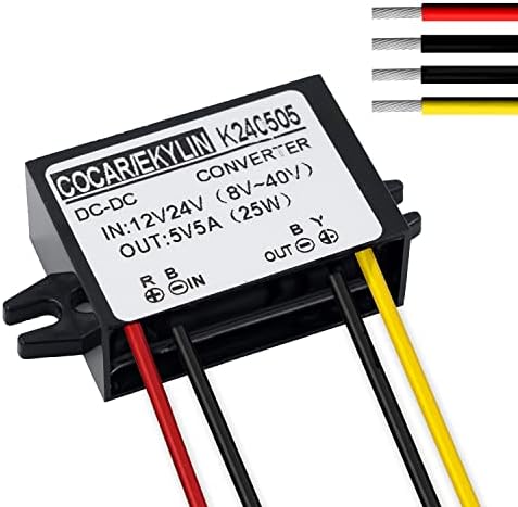 DC 12v 24v to 5v Step Down Converter Regulator 5A 25W Power Adapter Reducer for Car Electronics Truck Vehicle Boat Solar System (Accept DC 8-40V Inputs)