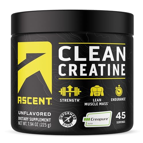 Ascent Clean Creatine Monohydrate Powder - 5G Per Serving, Creapure Creatine Supplement - Unflavored, 45 Servings