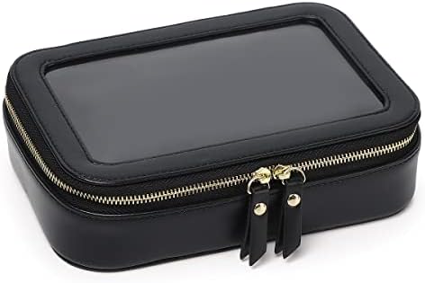 Clear Makeup Bag Transparent Travel Case for Cosmetics and Toiletries Women's Clear Car Bag with Zipper (Black, Small)