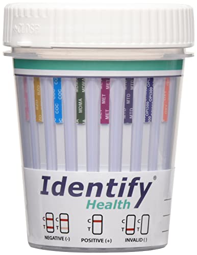 Identify Health Drug Screen Test | 100 Pack | 12 Panel CLIA Waived Instant Urine Drug Test Cup for AMP,BAR,BUP,BZO,COC,MDMA,MET,MTD,MOP|OPI,OXY,PCP,THC