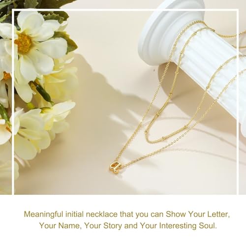 Yoosteel Gold Initial Necklaces for Women, Dainty 14K Gold Plated Layered Initial M Pendant Choker Necklace Tiny Initial Necklace Layered Gold Initial Necklaces for Women Jewelry Birthday Gifts