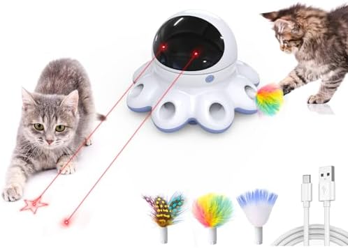 ORSDA Cat Laser Toy, 2-in-1 Interactive Automatic Motion Activated Moving 8 Holes Whack A Mole Feather, USB Rechargeable Electronic Smart Sensor Kitten Toys for Indoor Exercise