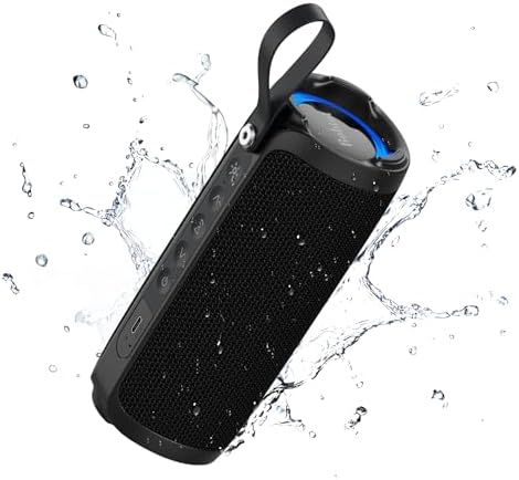 Bobtot Portable Speaker Bluetooth, 15W IPX6 Waterproof Speaker Wireless with Punchy Bass, Loud Sound, RGB, 20H Playtime, Dual Pairing for Party, Camping, Beach, Black