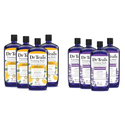 Dr Teal's Foaming Bath with Epsom Salt, Prebiotic Lemon Balm & Lavender Essential Oils, 34 fl oz (Pack of 4) (Packaging May Vary)