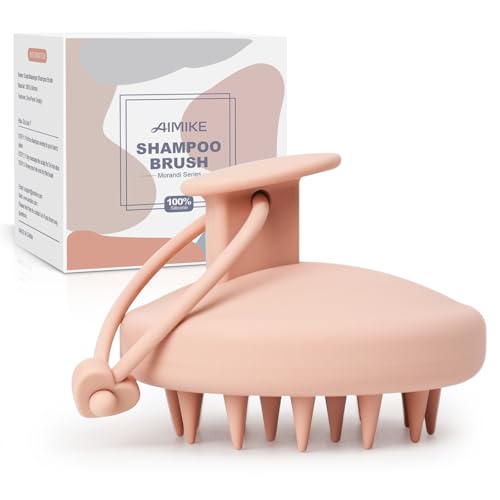 AIMIKE Scalp Massager Shampoo Brush, 100% Soft Silicone Scalp Scrubber, Scalp Exfoliator Brush for Dandruff Removal, Scalp Massager for Hair Growth, Wet Dry Hair Massager Shampoo Brush, Pastel Pink