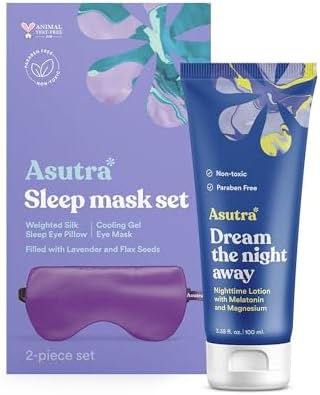 ASUTRA Dream Sleep Bundle - Purple Silk Eye Pillow Box Set and Dream The Night Away Lotion with Magnesium and Melatonin