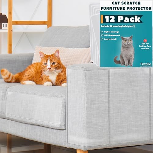 Anti Cat Scratch Furniture Protector, 12-Pack Couch Protector from Cat Claws – Heavy-Duty, Easy-to-Apply Scratching Deterrent and Shield for Sofa Corners, Walls, Doors- with 52 Twist Pins