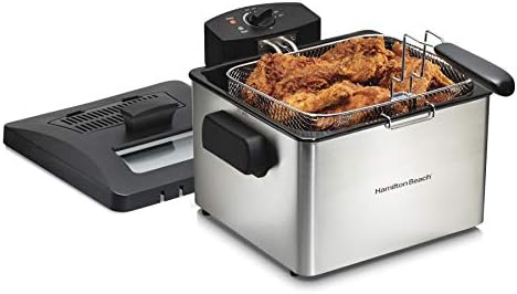Hamilton Beach 35042 Professional Style Electric Deep Fryer, XL Frying Basket, Lid with View Window, 1800 Watts, 21 Cups / 5 Liters Oil Capacity, Stainless Steel