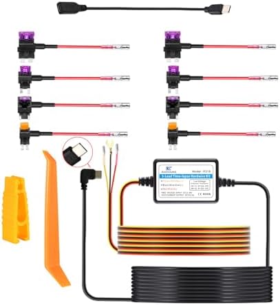 Dash Cam Hardwire Kit Converts 12V 24V to 5V Type C USB Hardwire Kit for Dash Camera with Add a Circuit Fuses, 24h Parking Monitor and Low Voltage Protection (11.5FT)