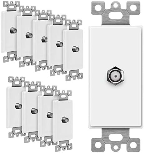 ENERLITES Coaxial Television Cable Jack Adapter Insert for Decorator Wall Plates, F-Type F81 Coupler Connector, Unbreakable Polycarbonate Thermoplastic, UL Listed, 6505-W-10PCS, White (10 Pack)