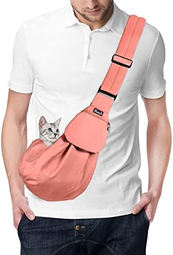SlowTon Dog Carrier Sling - Thick Padded Adjustable Shoulder Strap Dog Carriers for Small Dogs, Puppy Carrier Purse for Pet Cat with Front Zipper Pocket Safety Belt Machine Washable (Pink XS)
