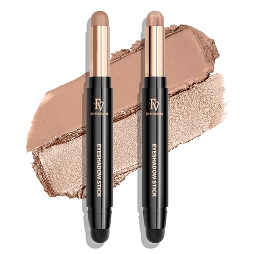 FV Waterproof Eyeshadow Stick Duo,Long-Lasting Cream Eye Shadow Makeup Sets, High Pigmented Eyeshadow Pencil with Matte & Shimmer Finish, Natural Look (Vanila & Champagne)