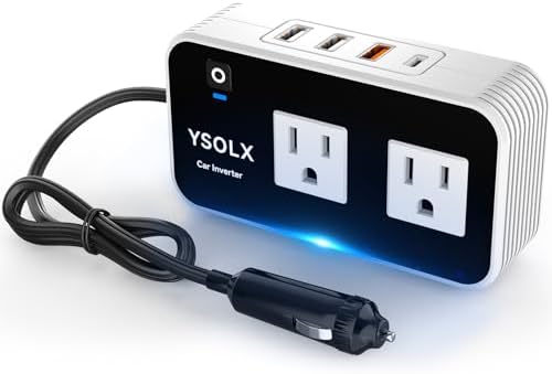 YSOLX 200W Car Power Inverter, DC 12V to 110V AC Inverter, Car Charɡer Adapter with 20W USB-C/USB-QC(18W)/4.8A Dual USB/Dual AC Outlet, Car Pluɡ Adapter Outlet for Laptop/Road Trip