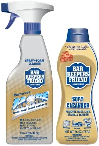 Bar Keepers Friend Soft Cleanser (26 oz) MORE Spray + Foam (25.4 oz) Multipurpose Cleaner Bundle, Stain & Rust Remover for Multi Surface Bathroom, Kitchen & Outdoor Cleaning
