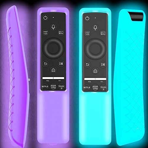 2 Pack Remote Case Glow in The Dark Compatible with Samsung Smart TV Remote Controller BN59 Series, Silicone Cover Protector Shockproof Anti-Slip Remote Skin Sleeve (Glow Purple and Sky)