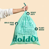 HoldOn 13-Gallon Trash Bags – Plant-based Tall Kitchen Trash Bags with Drawstring Handles for Tall Trash Bins, Heavy-duty and Compostable Large Trash Bags (40 bags)