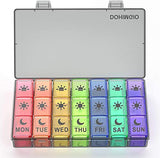 7 Day Pill Box Organiser 3 Times a Day, Large Weekly Pill Box Case with 21 Compartments for Morning Noon Evening - Rainbow Colour