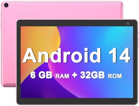 Tablet Android 14, Tablets 10 inch, 6GB RAM 32GB ROM Computer Tablet Support 1TB Expand, 1280x800 IPS Screen, 2MP+8MP Dual Camera, WiFi, Bluetooth, 6000mAh, Google GMS Certified Tableta
