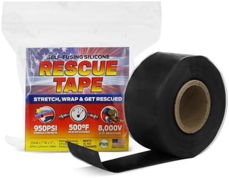 Rescue Tape by Bond It, Self-Fusing Silicone for Emergency Plumbing, Pipe & Hose Repair, Electrical Insulation, Waterproof, 950PSI, Made in USA, 1" x 12', Black