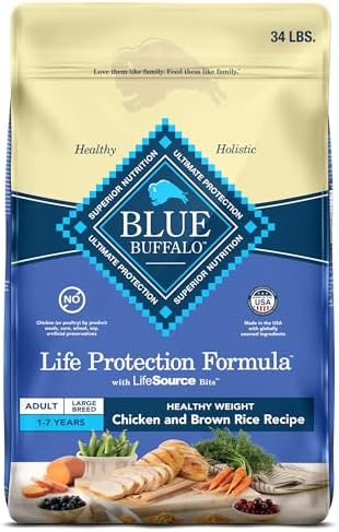 Blue Buffalo Life Protection Formula Healthy Weight Large Breed Adult Dry Dog Food for Weight Control, Made with Natural Ingredients, Chicken & Brown Rice Recipe, 34-lb Bag
