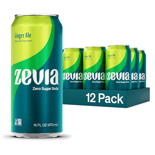 Zevia Zero Sugar Soda, Ginger Ale, 16 oz Cans (12-Pack) – Naturally Sweetened, Zero Calorie Sugar Free Soda - Non-GMO Project Verified, Gluten-Free, Vegan
