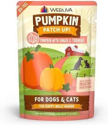 Weruva Pumpkin Patch Up!, Pumpkin with Ginger & Turmeric for Dogs & Cats, 2.8oz Pouch (Pack of 12)