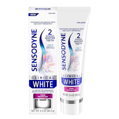 Sensodyne Clinical White Toothpaste Clinically Proven Whitening for Sensitive Teeth, Stain Protector, 3.4 oz