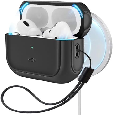 ESR for AirPods Pro 2nd Generation Case (HaloLock), Compatible with Airpods Pro Case 2nd/1st Gen (2023/2022/2019), Compatible with MagSafe, Full Drop Protection Cover with Lanyard, Black