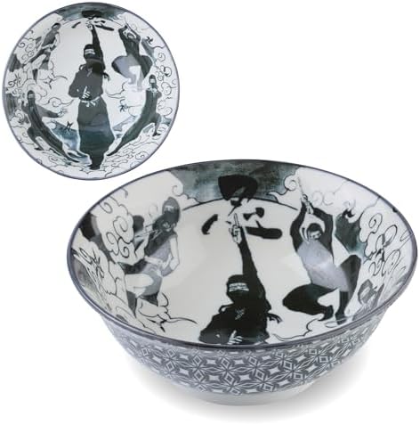 Mino Ware Japanese Wide Mouth Donburi Bowl, Udon Ramen Noodle Soup Bowl, Ceramic, 8.1 inches, 44.9 fl oz, Ninja Design, Black, Made in Japan