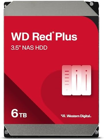 Western Digital 6TB WD Red Plus NAS Internal Hard Drive HDD - 5640 RPM, SATA 6 Gb/s, CMR, 128 MB Cache, 3.5" -WD60EFZX (Renewed)