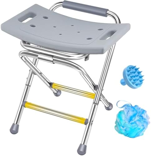 Folding Shower Chair for Inside Shower, 400lbs Foldable Shower Stools, Portable Travel Shower Seat, Stainless Steel Small Shower Chair for Seniors, Disabled, Adults, Gray