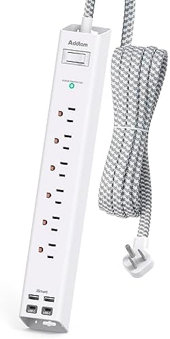 15FT Power Strip Surge Protector, Extension Cord with Multiple Outlets, 6 AC Outlet 4 USB (2 USB C), Flat Plug, Wall Mount, Multi Plug Outlet Extender for Home Office Dorm Room Essentials