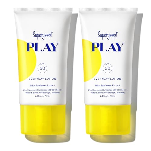 Supergoop! PLAY Everyday Lotion SPF 50 - Broad Spectrum Body & Face Sunscreen for Sensitive Skin - Great for Active Days - Fast Absorbing, Water & Sweat Resistant - 2.4 fl oz - 2 Pack