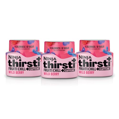Ninja Thirsti Flavored Water Drops, FRUITI CHILL+ Wild Berry, Bold Fruit Flavor with Caffeine, Sparkling or Still, Zero Calories, Zero Sugar, Makes 17, 12oz drinks, 3 Pack, WCFWDBRAM