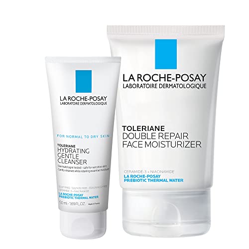La Roche-Posay Toleraine Skin Care Set, Double Repair Face Moisturizer 100ml & Purifying Foaming Facial Cleanser 50ml, Oil Free Moisturizer & Face Wash For Oily Skin, Formulated with Niacinamide