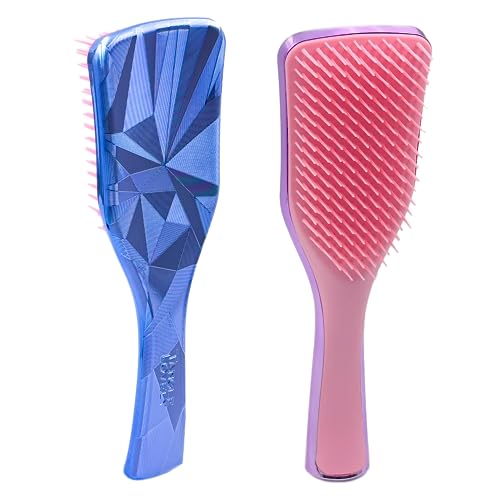 WYNK Detangler Brush for Adults & Kids，Detangling Comb Hair Styling Tools & Appliances for Natural/Wavy/Curly/Coily/Wet/Dry/Oil/Thick/Straight/Long Hair (2 Pack Blue & Purple-EP)